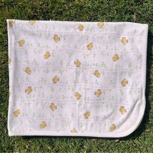 VTG Classic Pooh Reversible Baby Blanket Pink Roses 90s Pooh’s Garden 26x32 FLAW